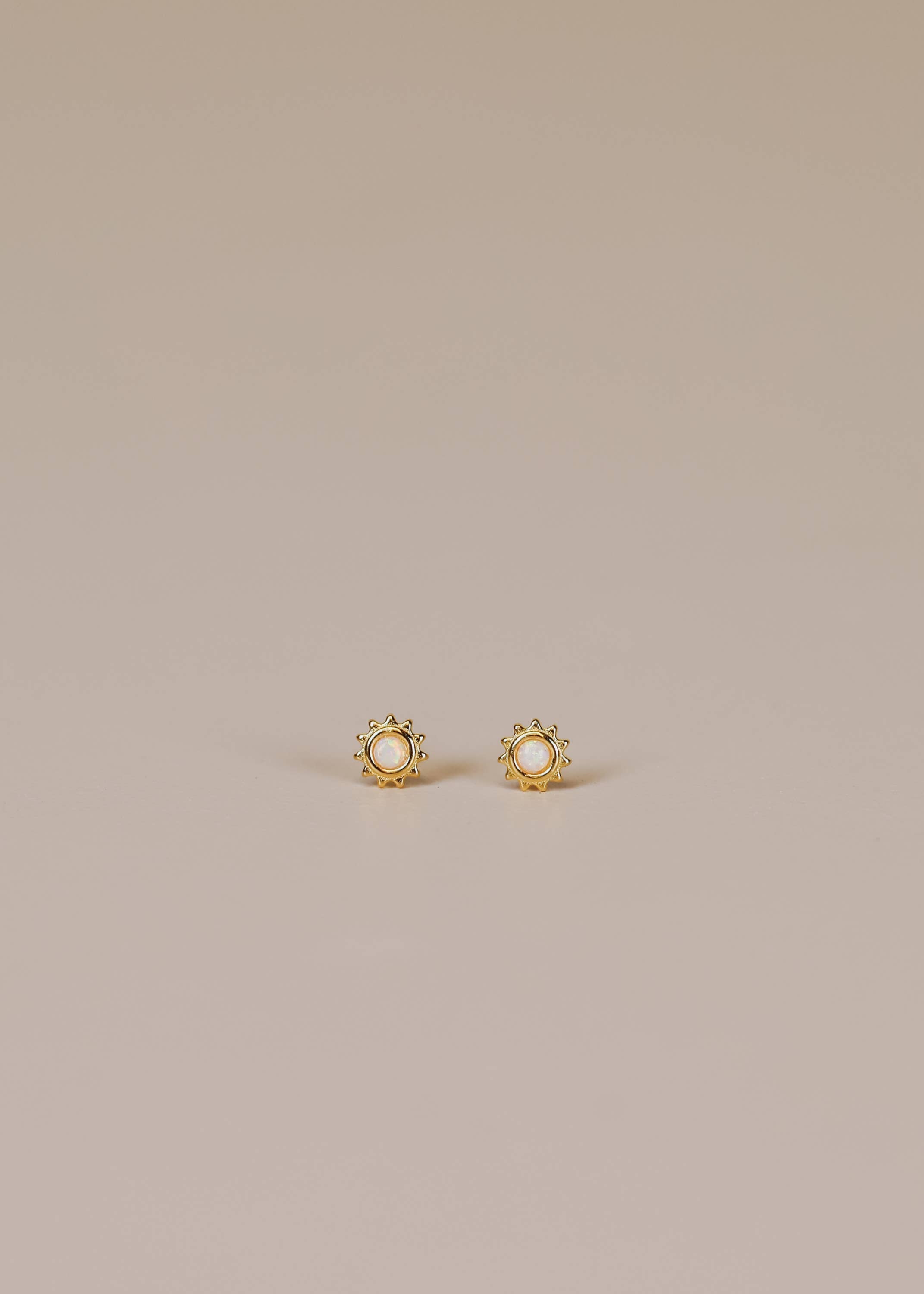 Gold White Opal Sun Studs