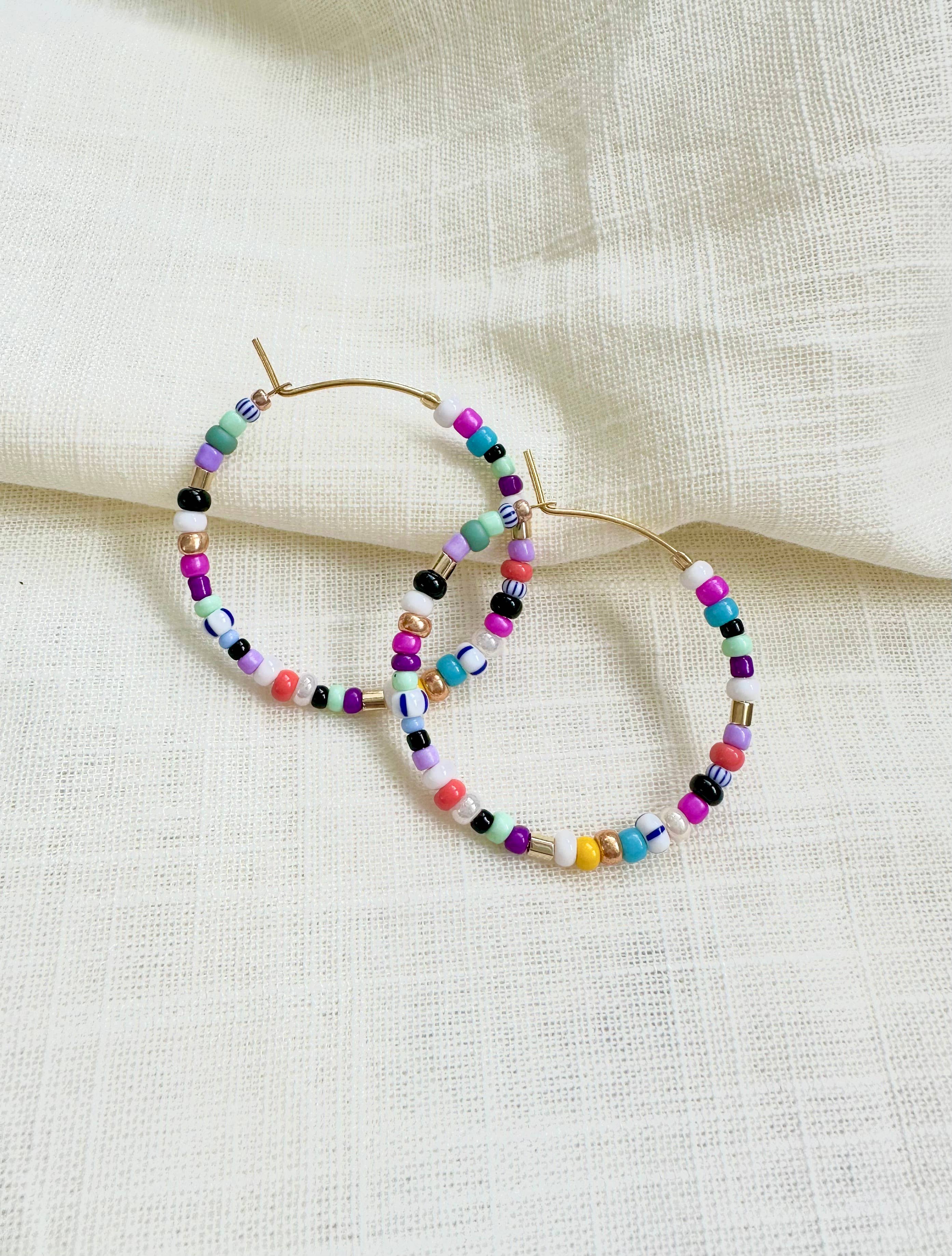 Colorful Seedbead Hoops Earrings