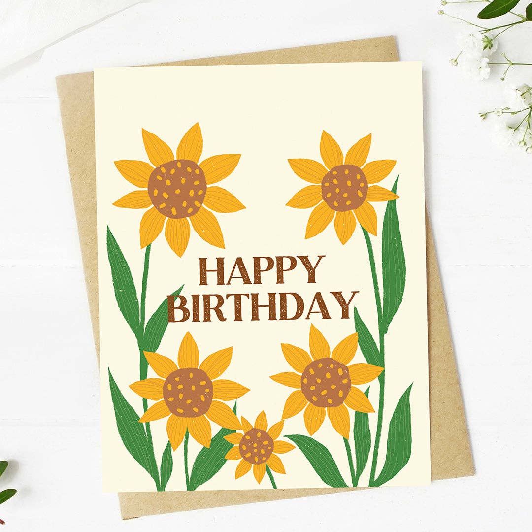 Happy Birthday Sunflower Design Greeting Card