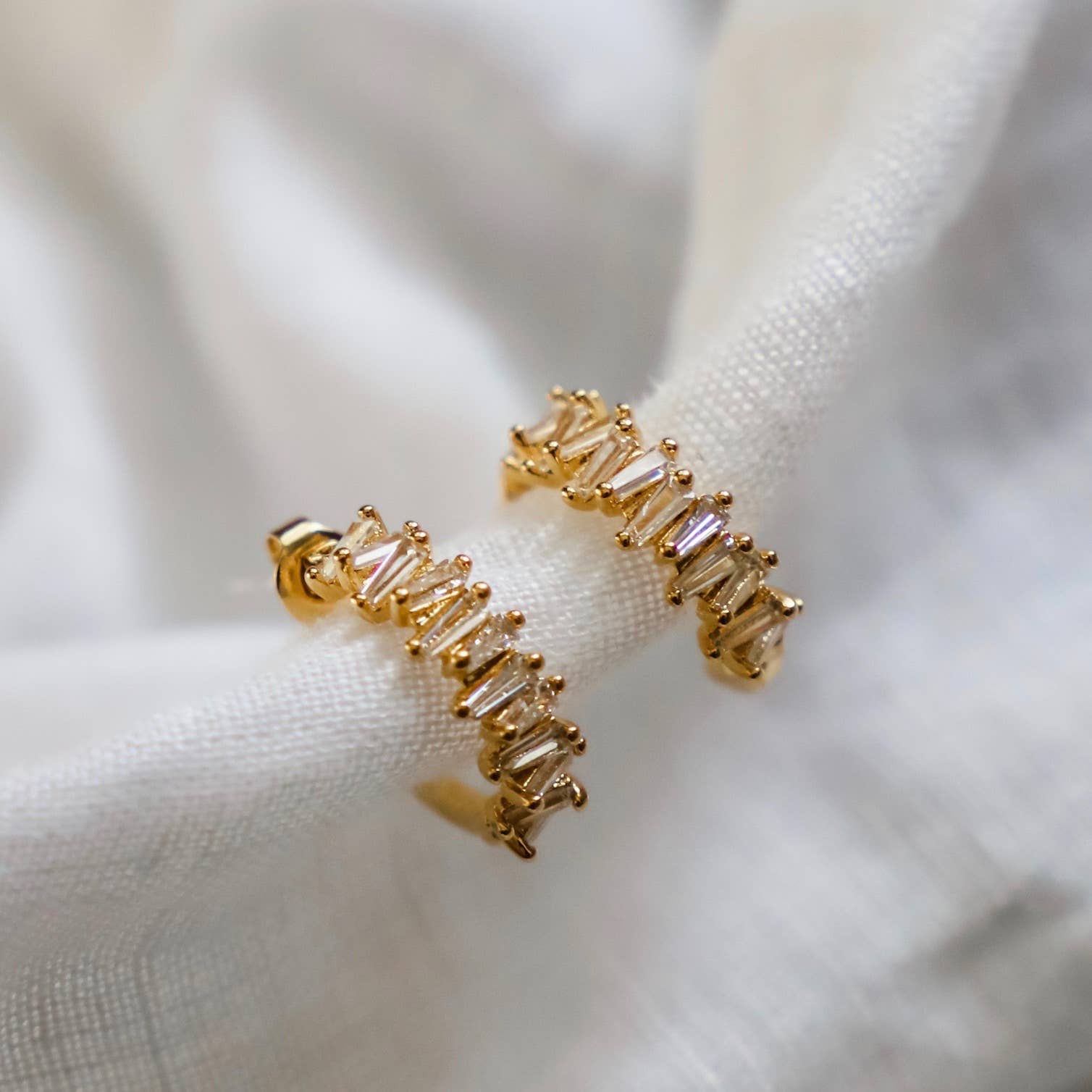 Silver Baguette Hoops