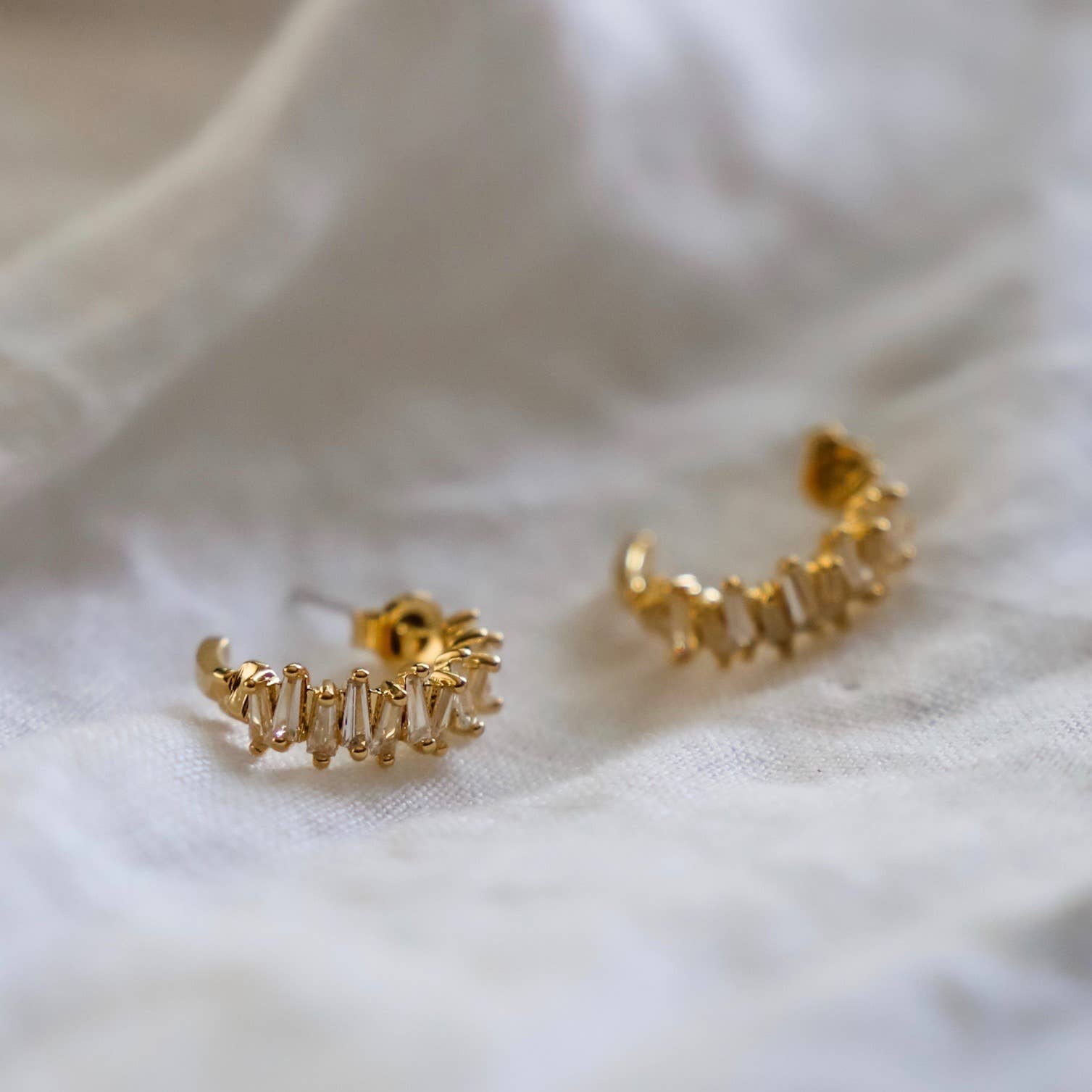 Silver Baguette Hoops