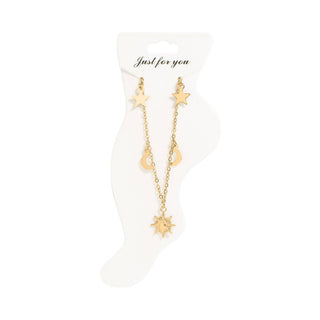 18K Gold PVD Stainless Steel Moon & Star Charm Anklet