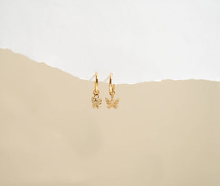 18K Gold PVD Stainless Steel Butterfly Huggie Earrings - Simply Sunflowers
