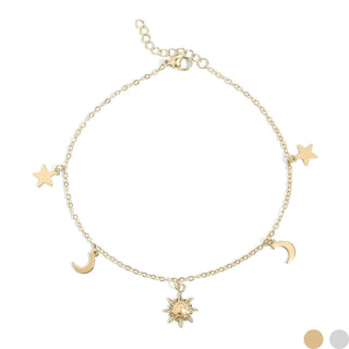 18K Gold PVD Stainless Steel Moon & Star Charm Anklet - Simply Sunflowers