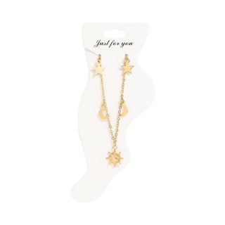 18K Gold PVD Stainless Steel Moon & Star Charm Anklet - Simply Sunflowers