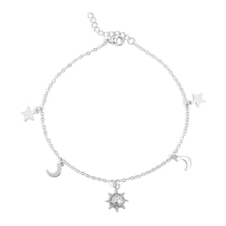 18K Gold PVD Stainless Steel Moon & Star Charm Anklet - Simply Sunflowers