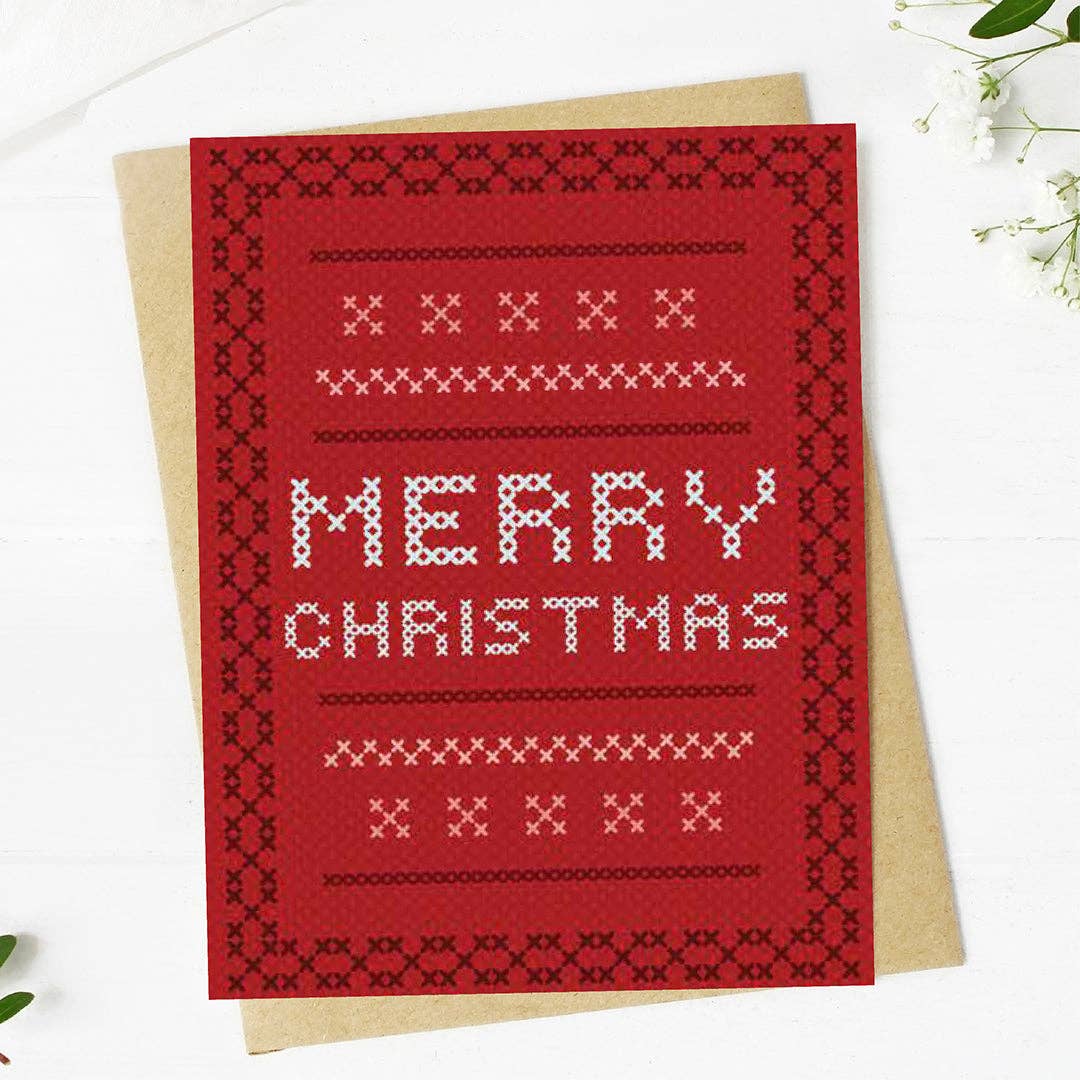 Merry Christmas Knit Pattern Holiday Card