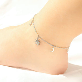 18K Gold PVD Stainless Steel Moon & Star Charm Anklet