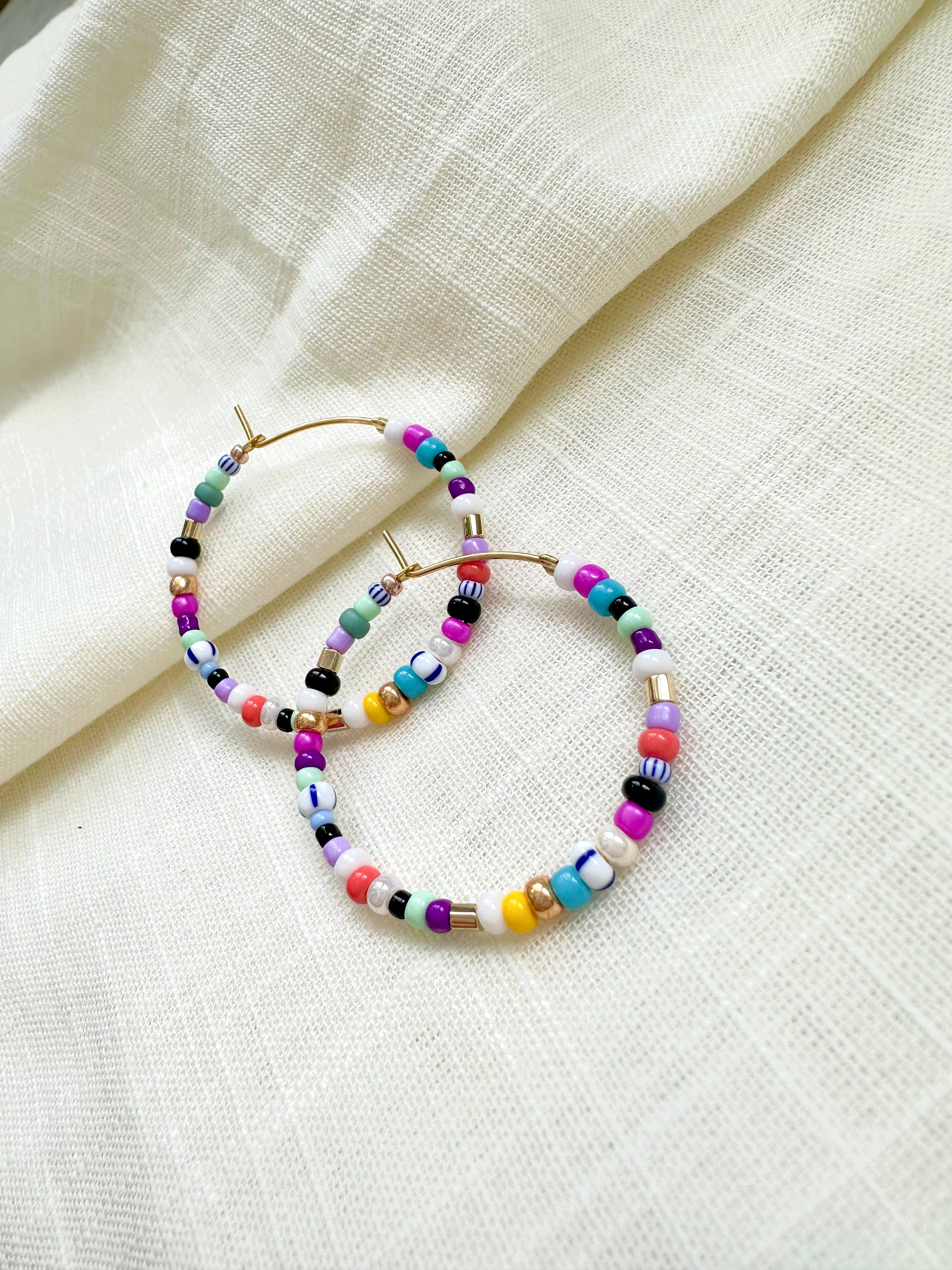 Colorful Seedbead Hoops Earrings