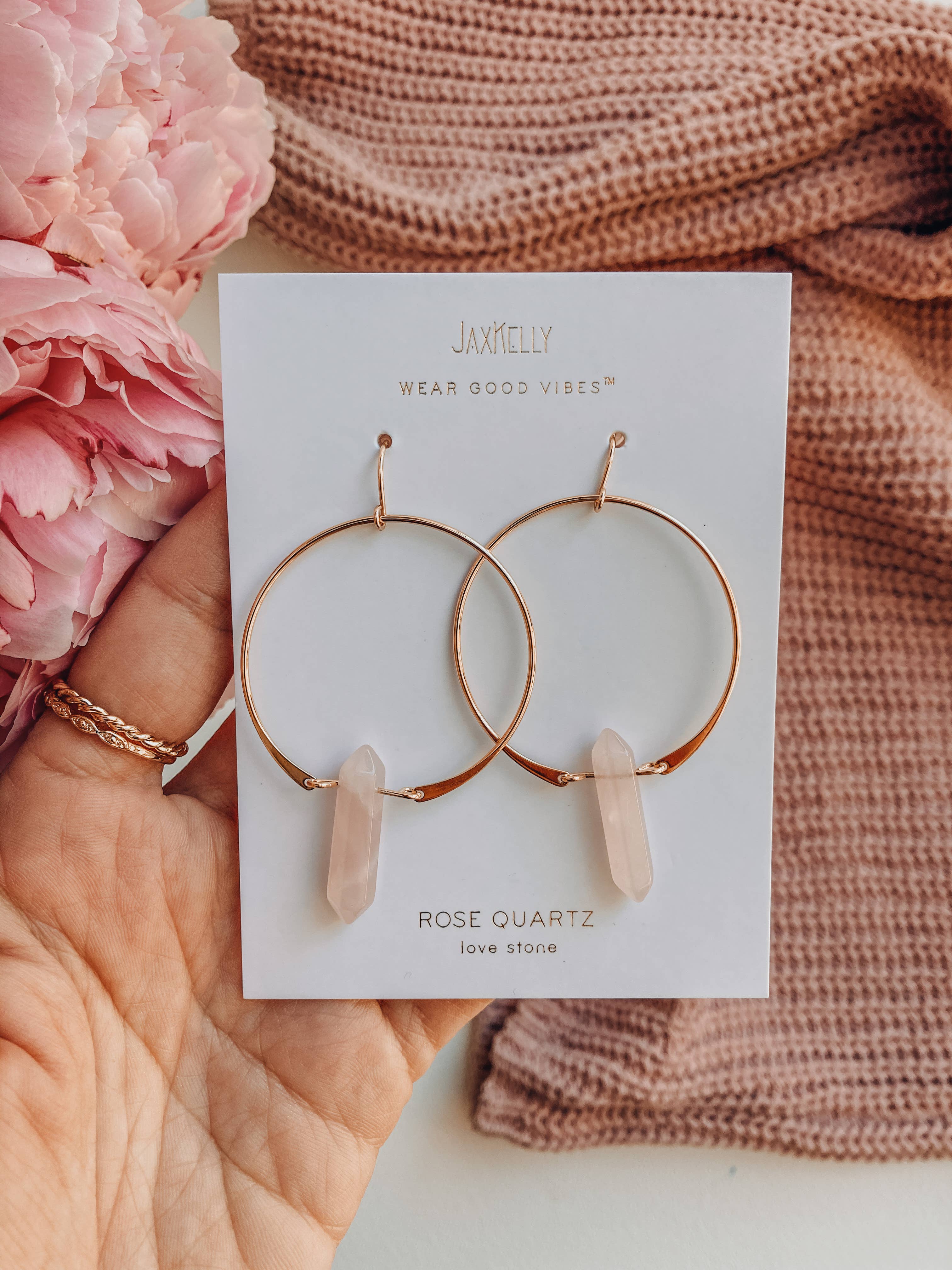 Rose Quartz Hoops