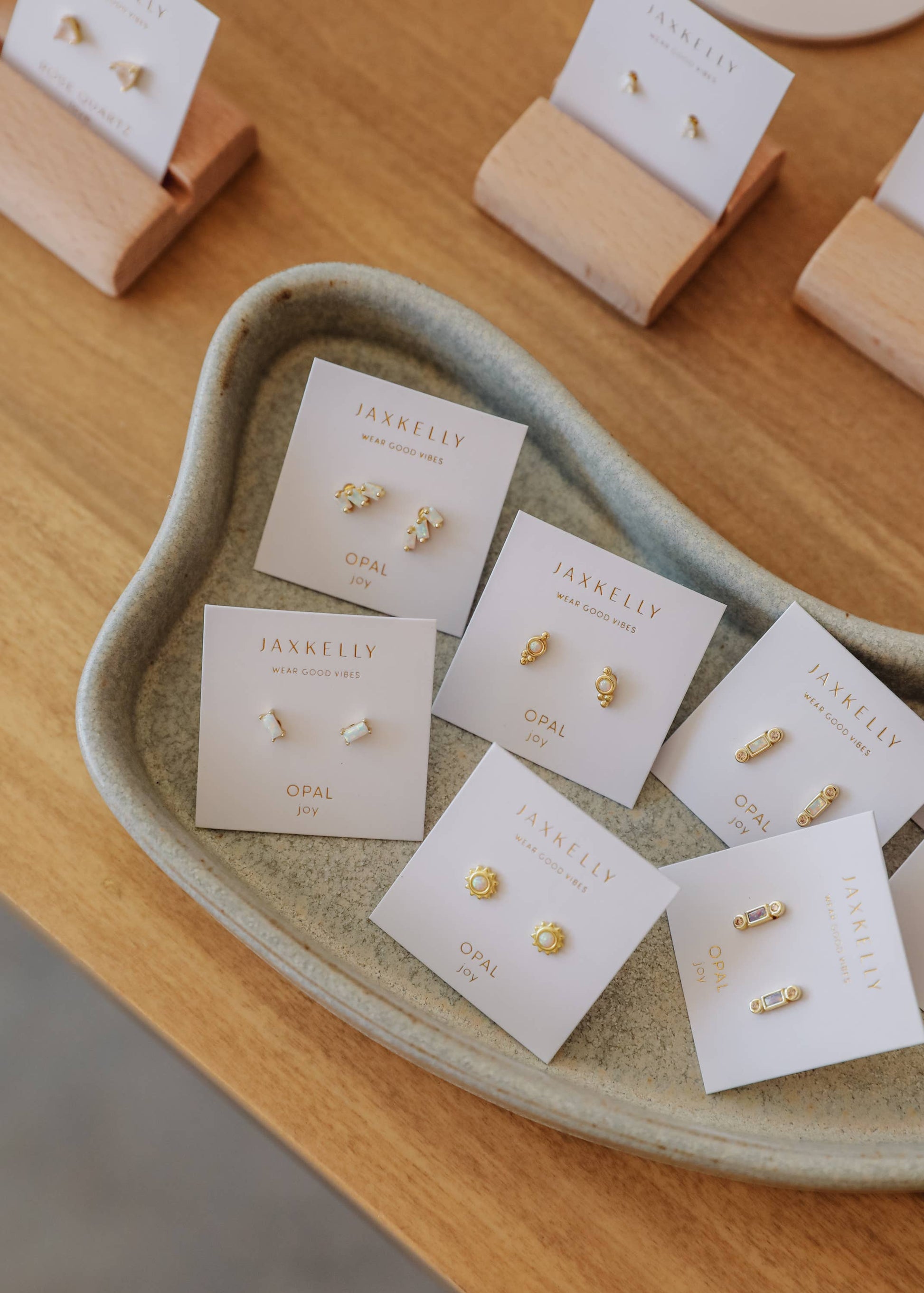 Gold White Opal Sun Studs