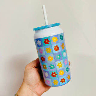 Colorful Floral Check Pattern Stainless Steel Cup