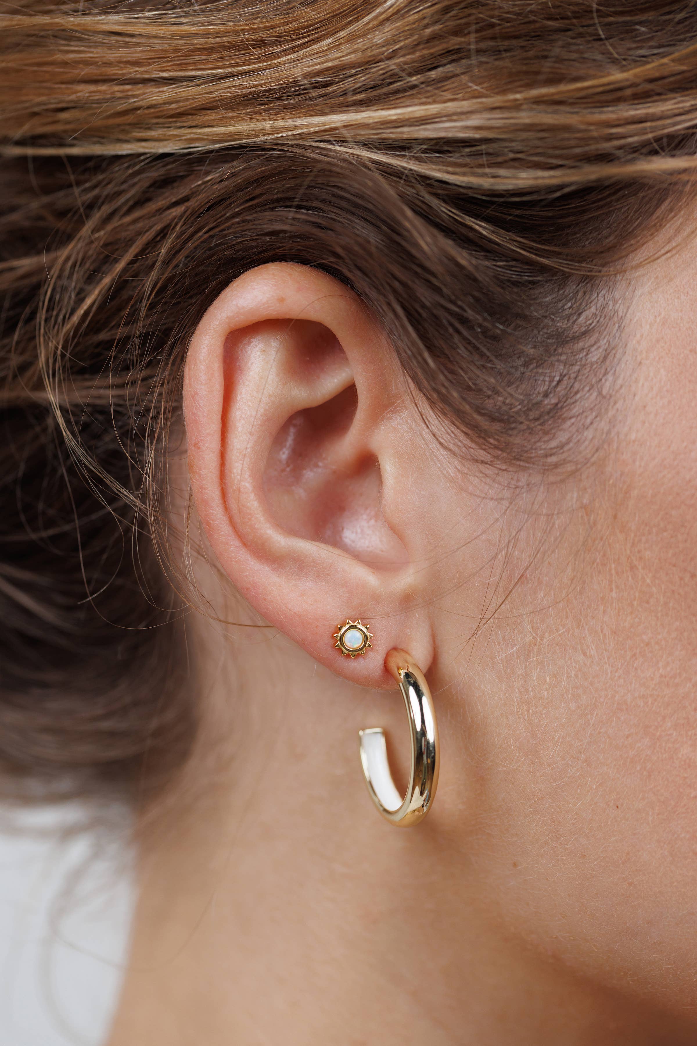 Gold White Opal Sun Studs
