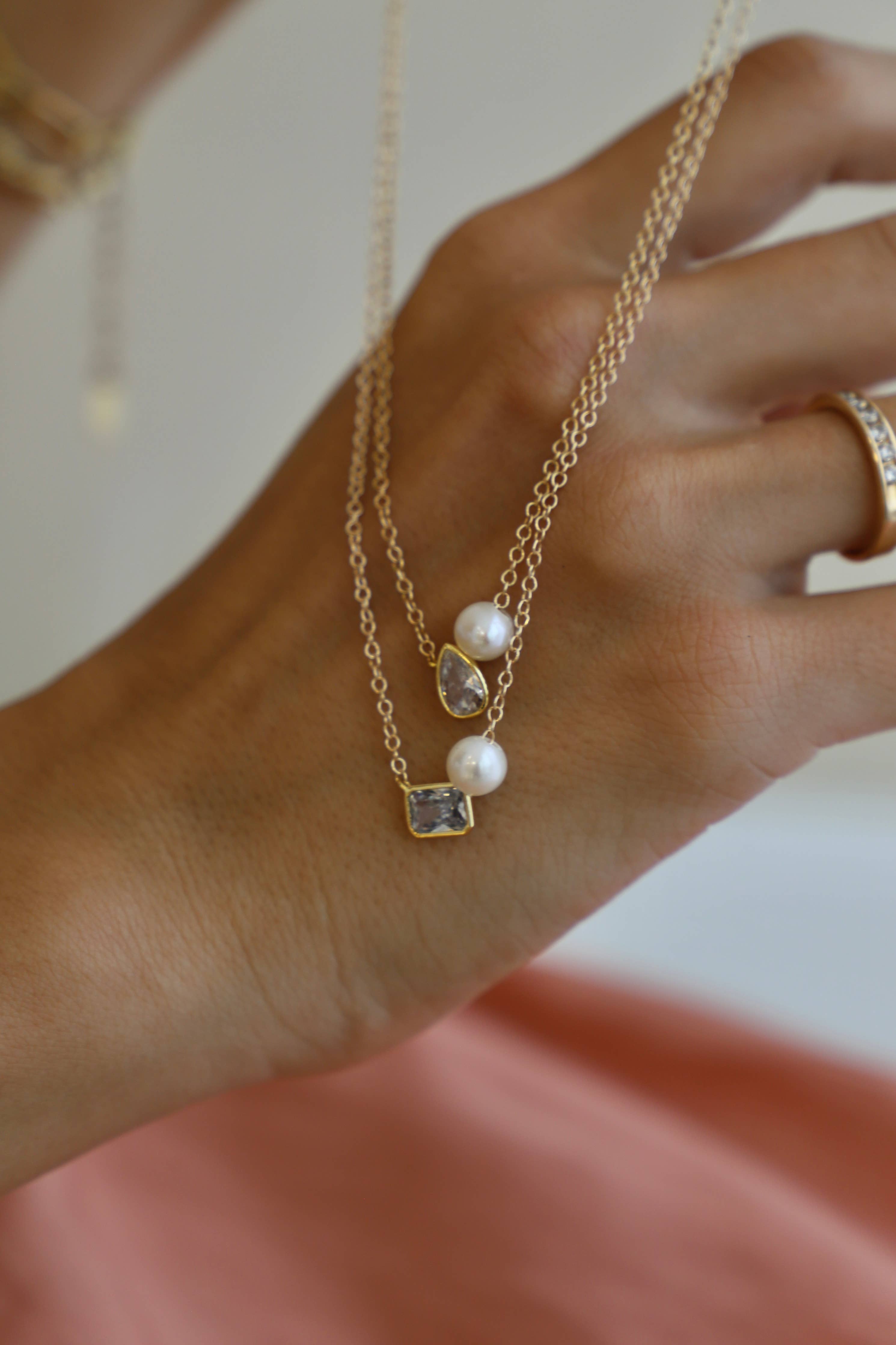 Silver Diamond and Pearl Necklace