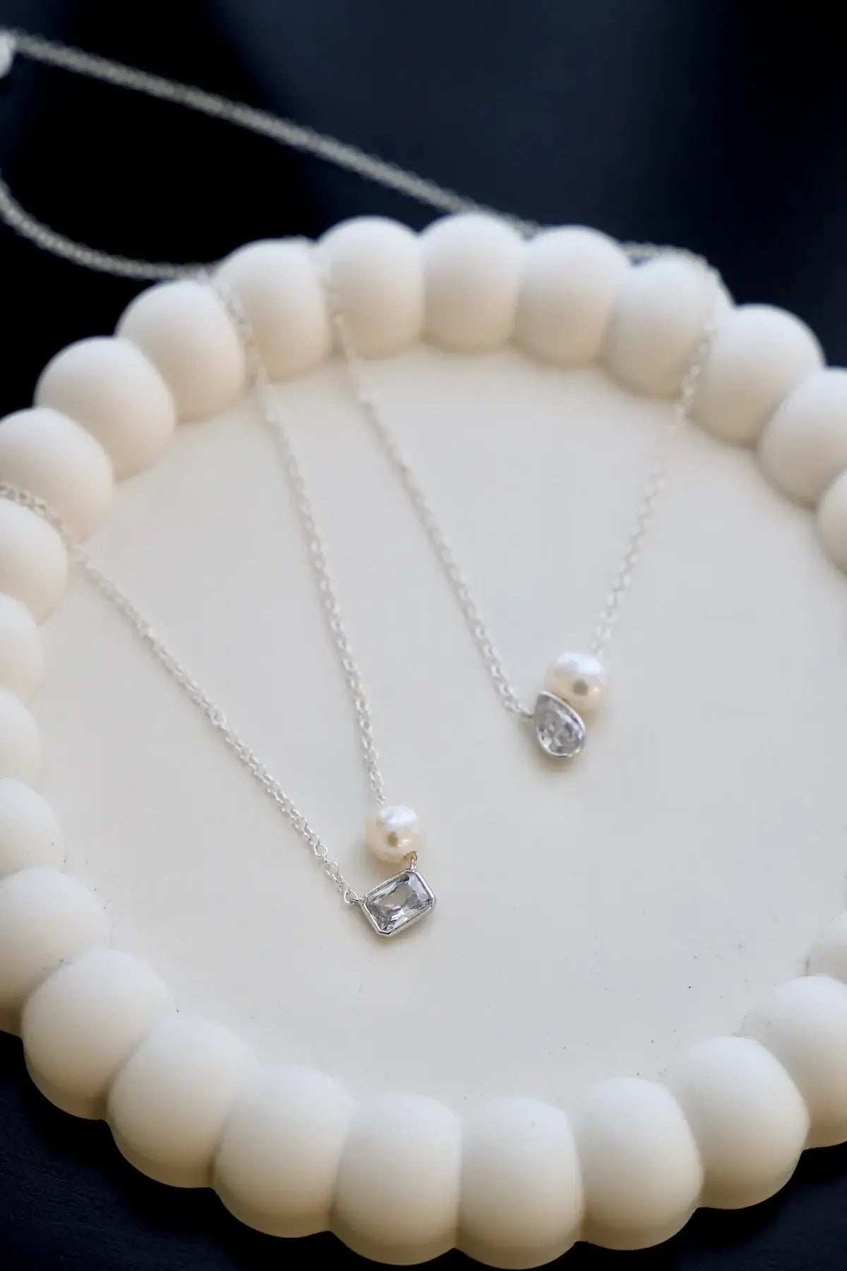 Silver Diamond and Pearl Necklace