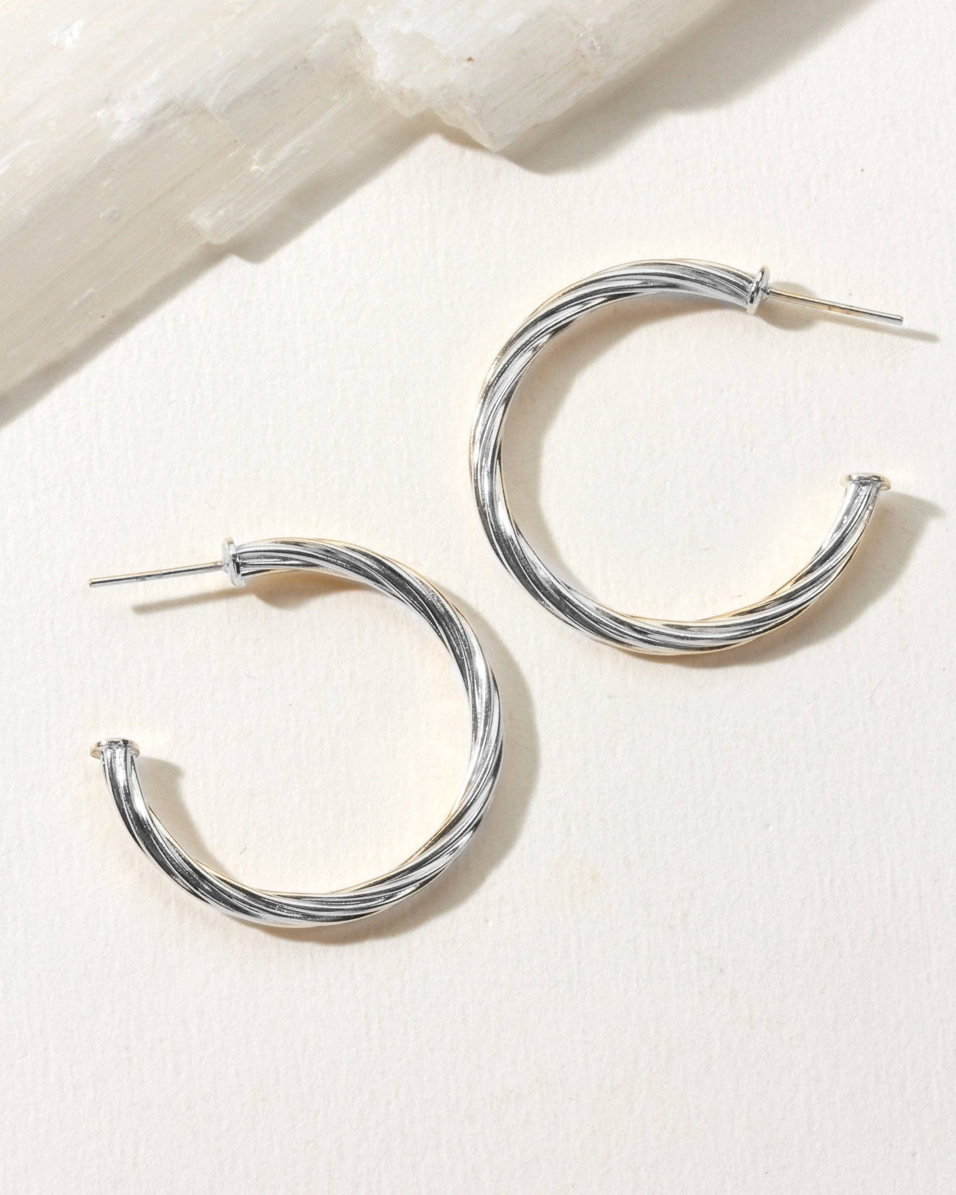 Silver Twisted Hoops