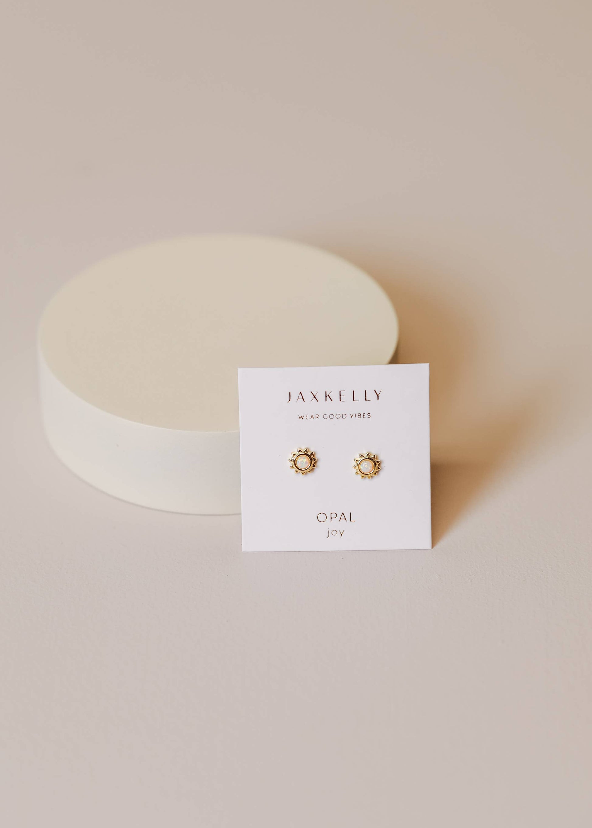 Gold White Opal Sun Studs