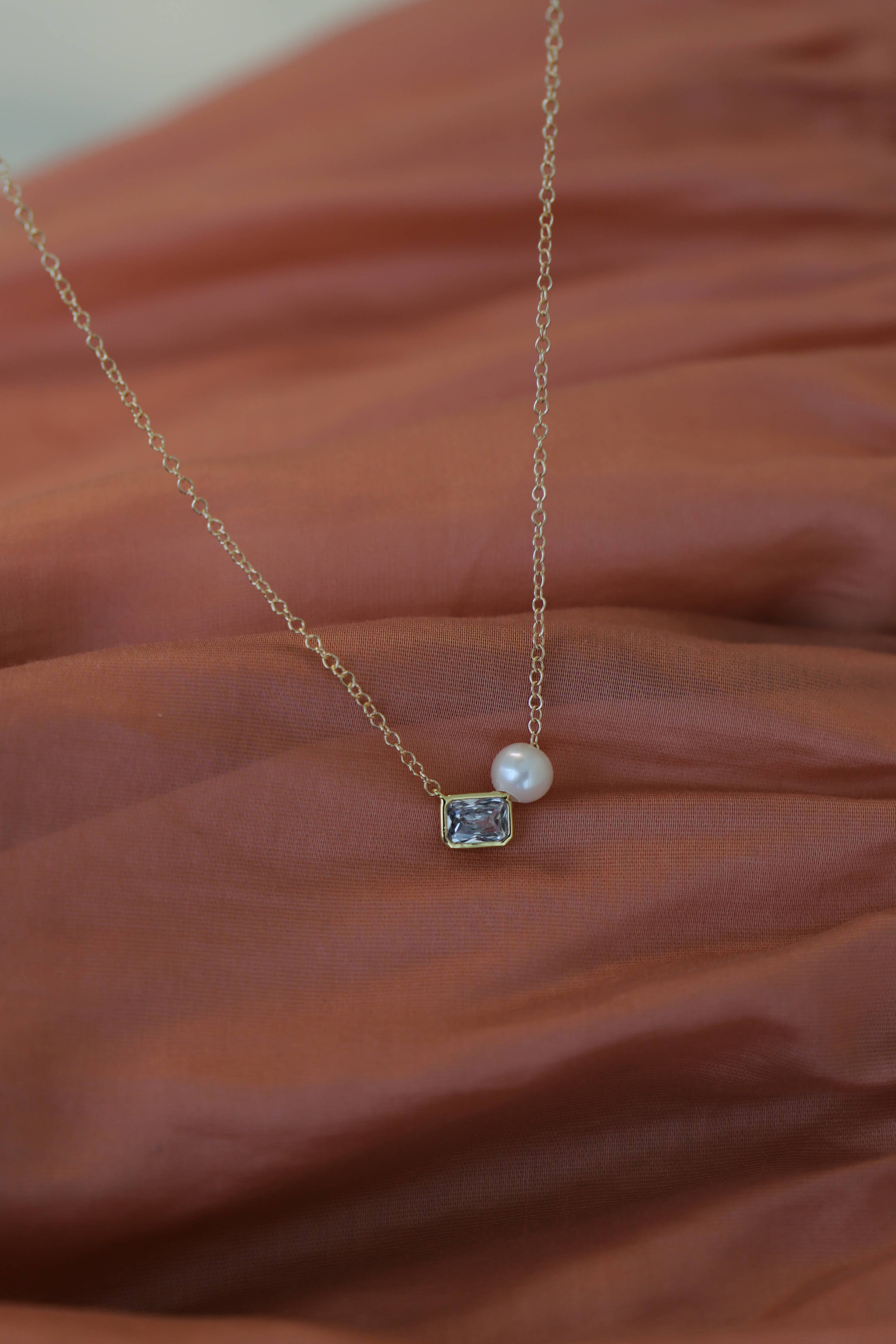 Silver Diamond and Pearl Necklace