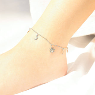 18K Gold PVD Stainless Steel Moon & Star Charm Anklet