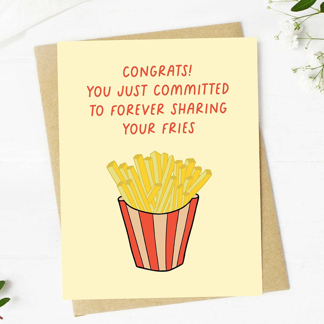 "Committed to forever sharing your fries" Wedding Card