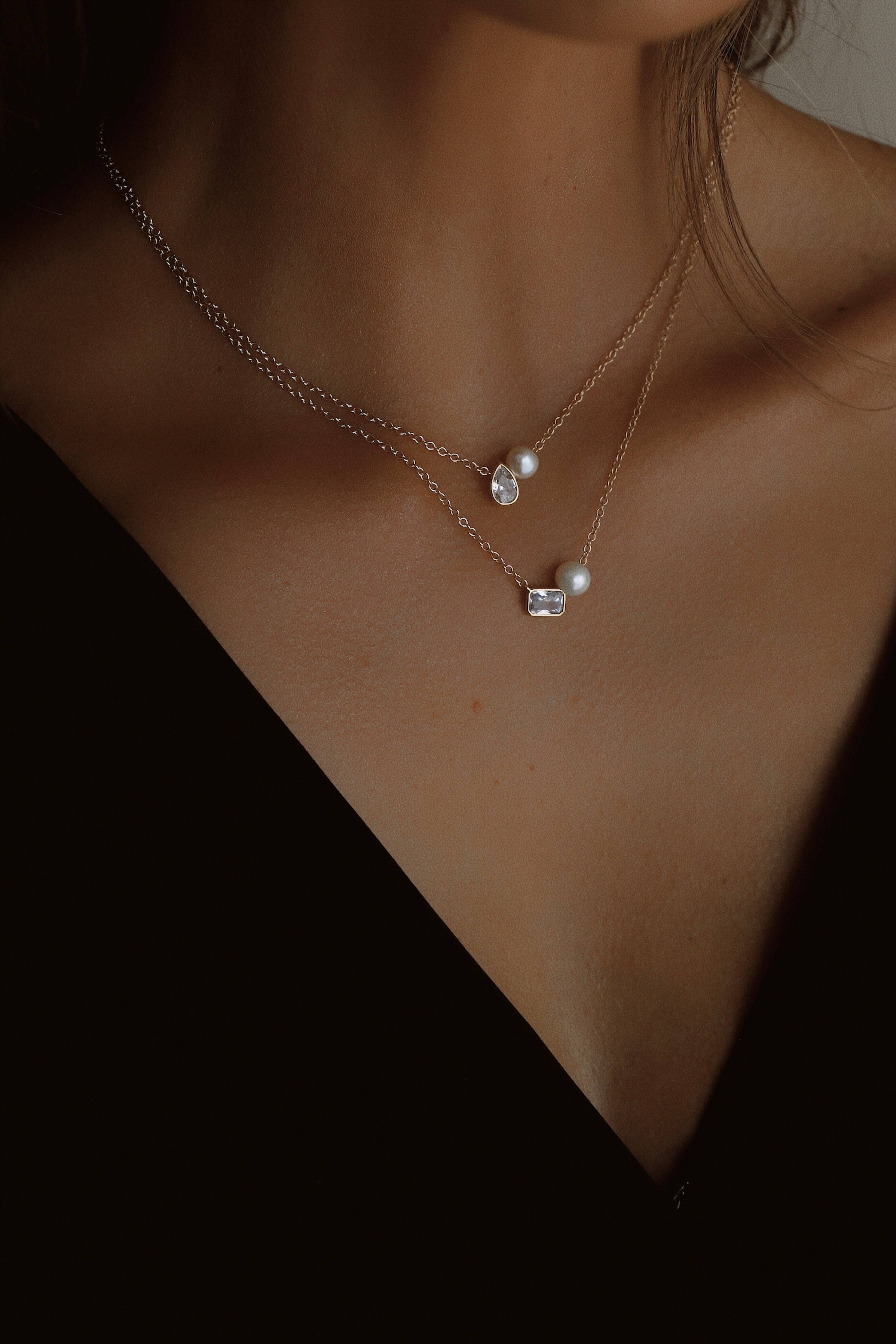 Silver Diamond and Pearl Necklace