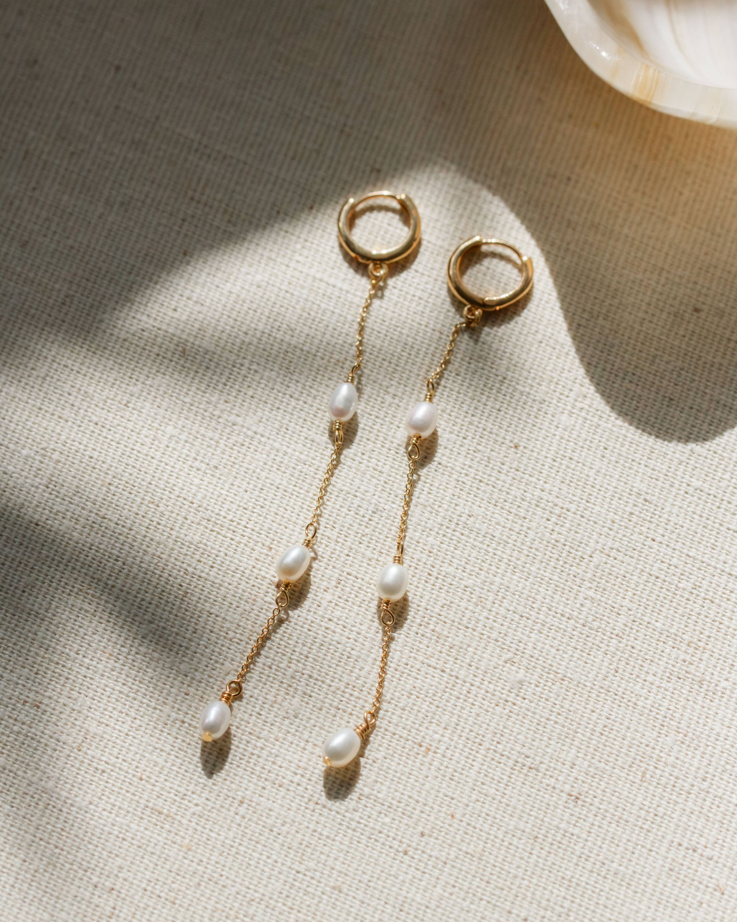 Stacked Pearl Huggie Hoop Earring