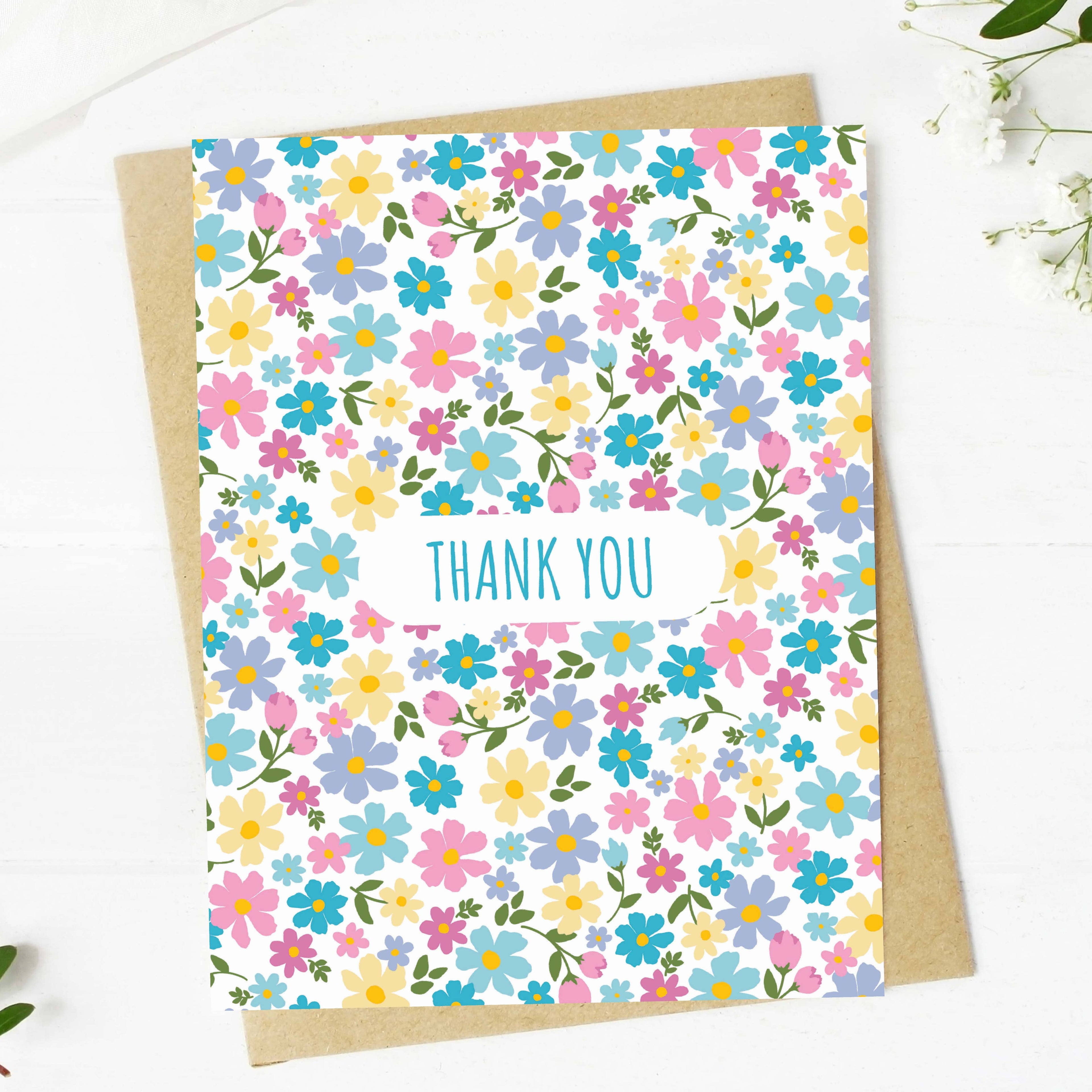 Colorful Flower Pattern Thank You Card