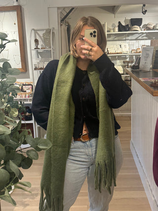 Olive Green Tassel Scarf