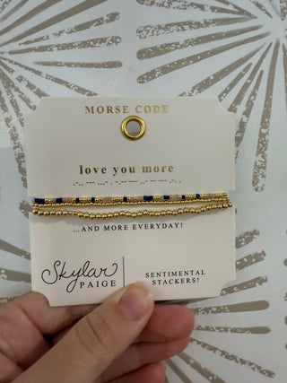 Love you more, Morse Code Beaded Bracelet Stack