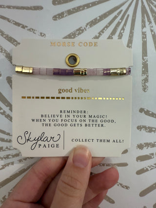 Good Vibes Morse Code Beaded Bracelet