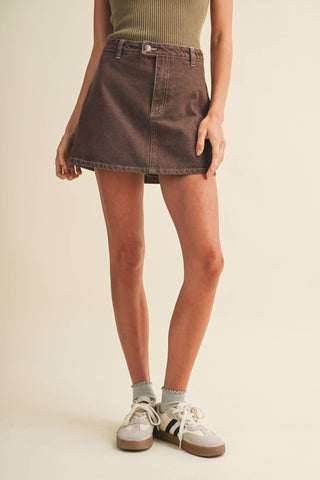 A-Line Garment-Dyed Denim Skort - Simply Sunflowers
