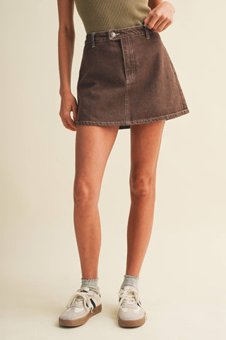 A-Line Garment-Dyed Denim Skort - Simply Sunflowers