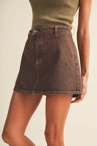 A-Line Garment-Dyed Denim Skort - Simply Sunflowers