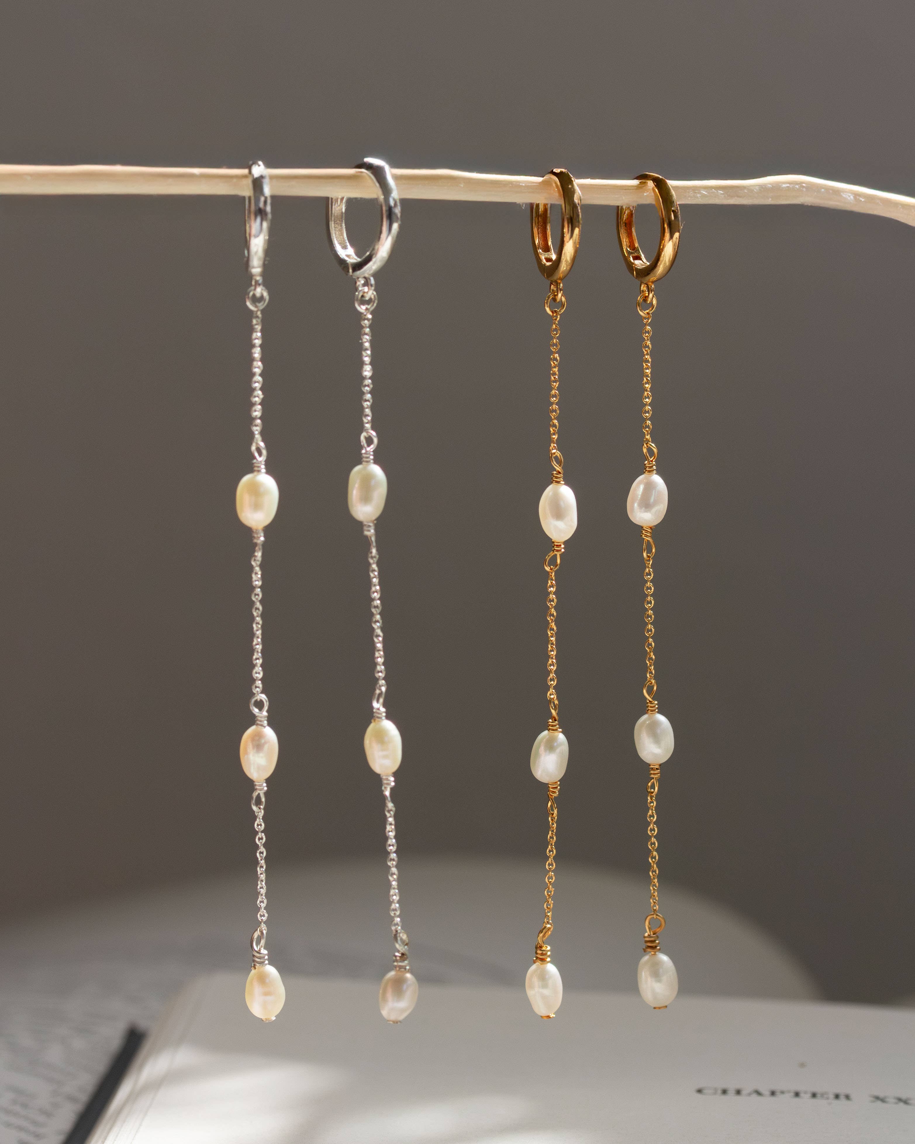Stacked Pearl Huggie Hoop Earring