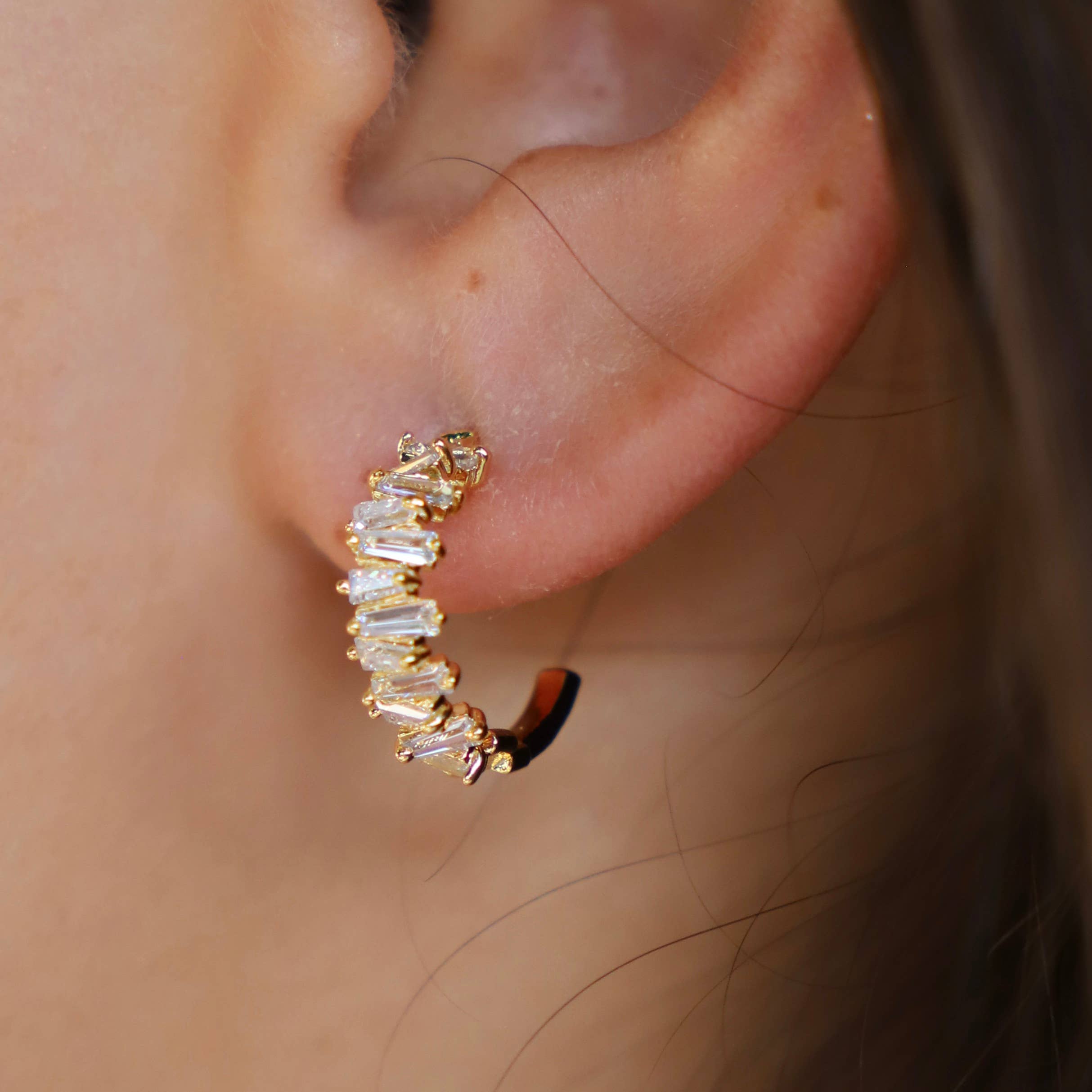 Silver Baguette Hoops