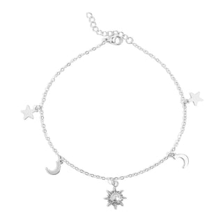 18K Gold PVD Stainless Steel Moon & Star Charm Anklet