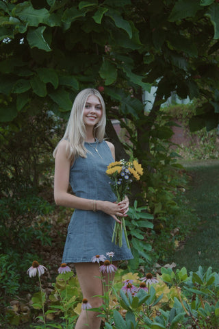Apple Picking Denim Dress - Simply Sunflowers