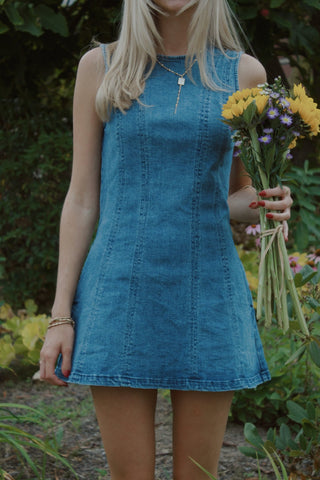 Apple Picking Denim Dress - Simply Sunflowers