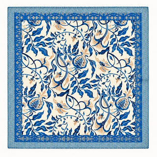 Blue Botanical Leaf Silk Scarf