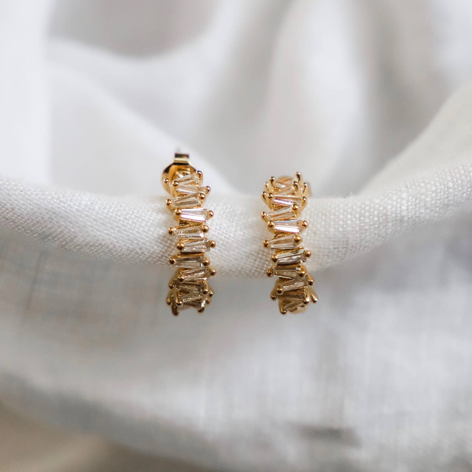 Silver Baguette Hoops