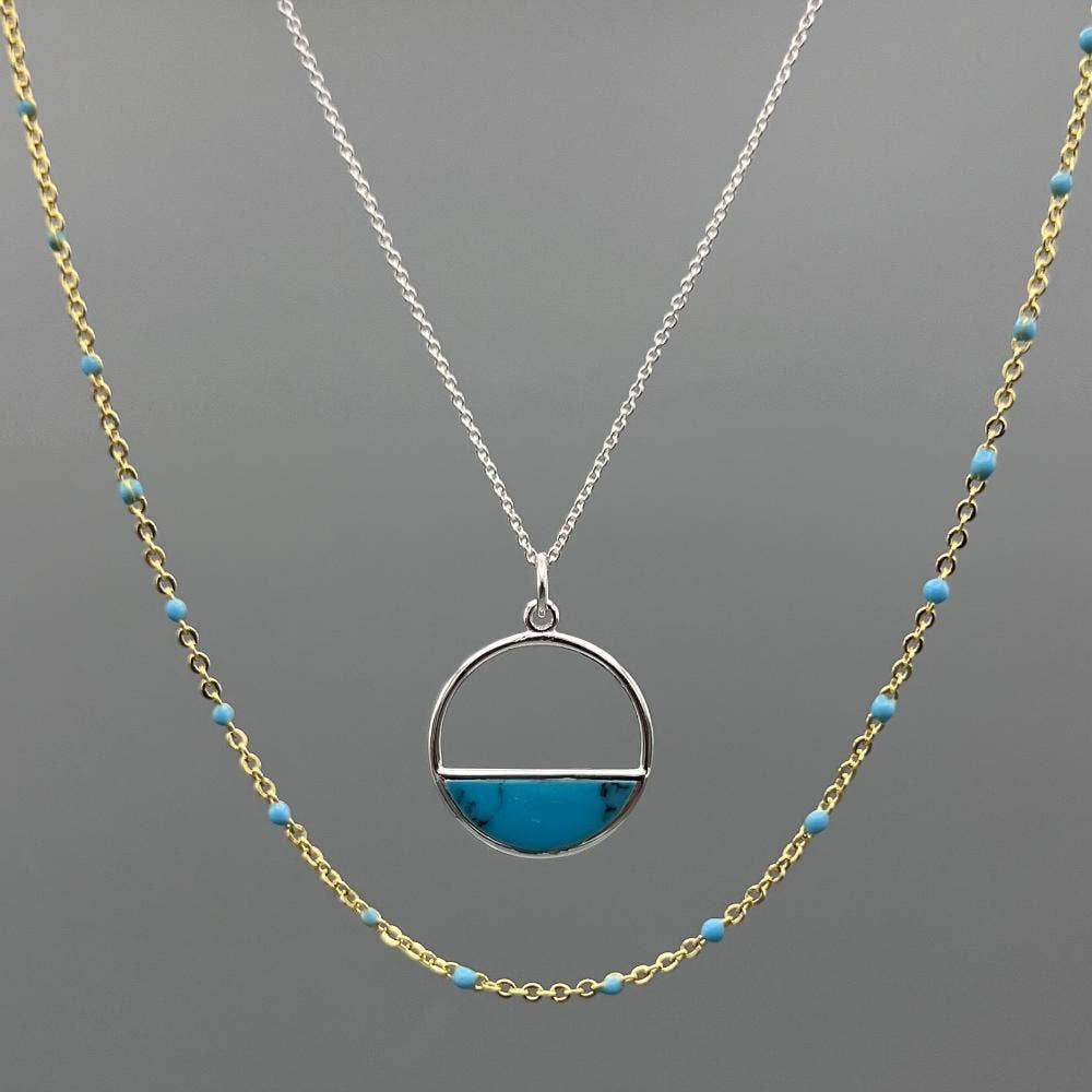 Stone Inlay Open Circle Necklace