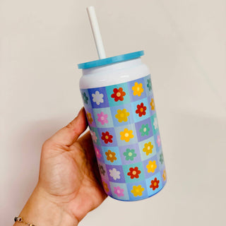 Colorful Floral Check Pattern Stainless Steel Cup