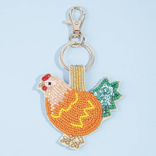 Beaded Chicken Sequin Tail Keychain Bag Charm - Simply Sunflowers