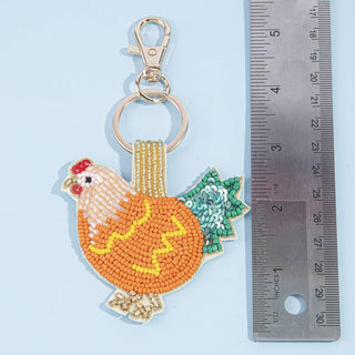Beaded Chicken Sequin Tail Keychain Bag Charm - Simply Sunflowers