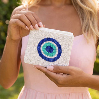 Beaded Evil Eye Zip Top Coin Pouch - Simply Sunflowers