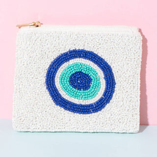 Beaded Evil Eye Zip Top Coin Pouch - Simply Sunflowers