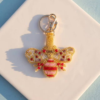 Beaded Rhinestone Bee Keychain Bag Charm - Simply Sunflowers