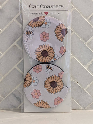 Bee and Sunflower Car Coasters - Simply Sunflowers