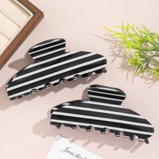 Black & White Horizontal Stripe Hair Claw Clip - Simply Sunflowers