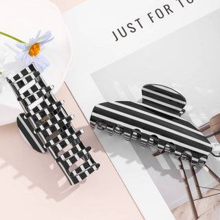 Black & White Horizontal Stripe Hair Claw Clip - Simply Sunflowers